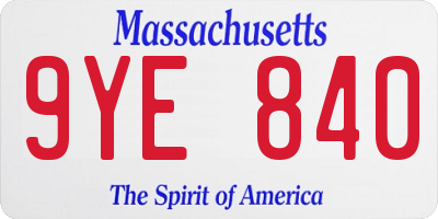 MA license plate 9YE840