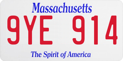 MA license plate 9YE914