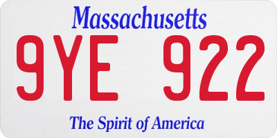 MA license plate 9YE922
