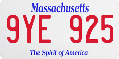 MA license plate 9YE925