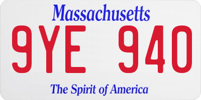MA license plate 9YE940