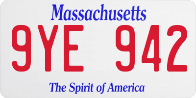 MA license plate 9YE942