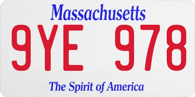 MA license plate 9YE978