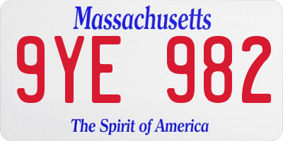 MA license plate 9YE982