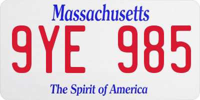 MA license plate 9YE985