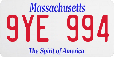 MA license plate 9YE994