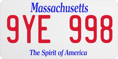 MA license plate 9YE998