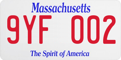 MA license plate 9YF002