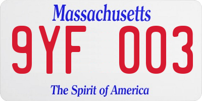 MA license plate 9YF003