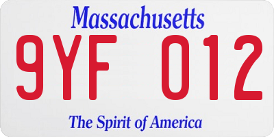 MA license plate 9YF012