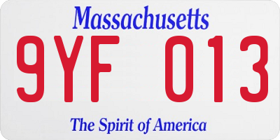 MA license plate 9YF013