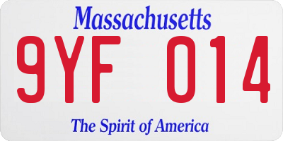 MA license plate 9YF014