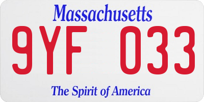 MA license plate 9YF033