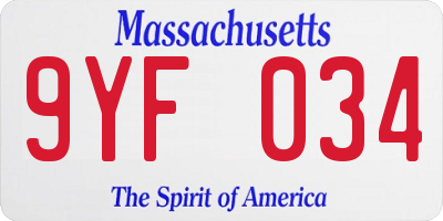 MA license plate 9YF034