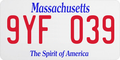 MA license plate 9YF039