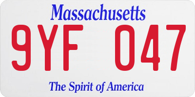 MA license plate 9YF047