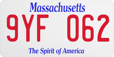 MA license plate 9YF062