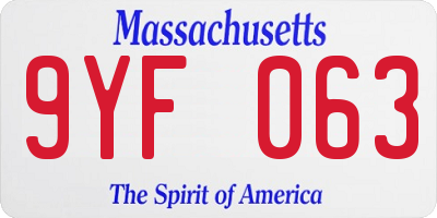 MA license plate 9YF063