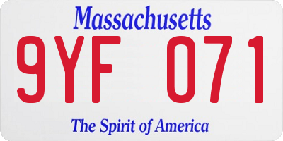 MA license plate 9YF071
