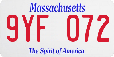 MA license plate 9YF072