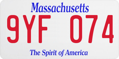 MA license plate 9YF074