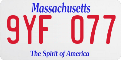 MA license plate 9YF077