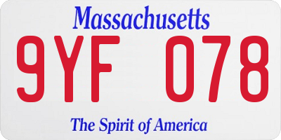 MA license plate 9YF078