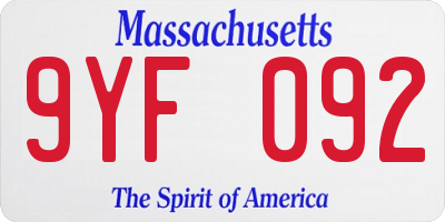 MA license plate 9YF092