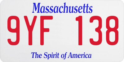 MA license plate 9YF138
