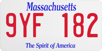 MA license plate 9YF182