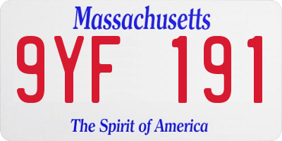 MA license plate 9YF191