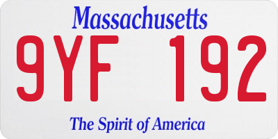 MA license plate 9YF192