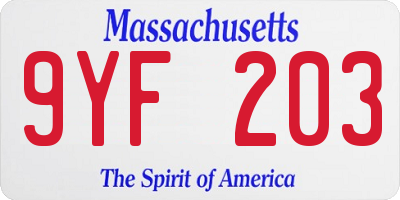 MA license plate 9YF203