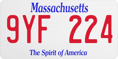 MA license plate 9YF224