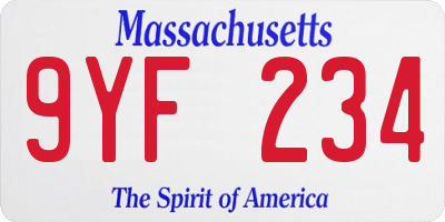 MA license plate 9YF234
