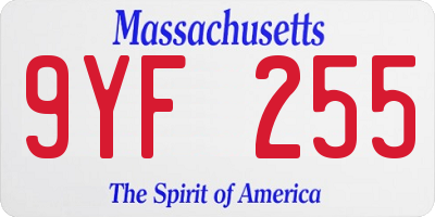 MA license plate 9YF255
