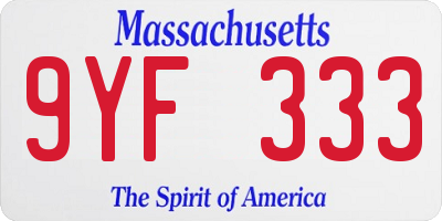 MA license plate 9YF333