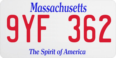 MA license plate 9YF362