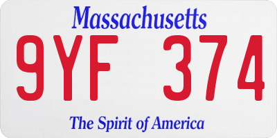 MA license plate 9YF374