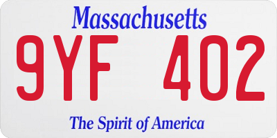 MA license plate 9YF402
