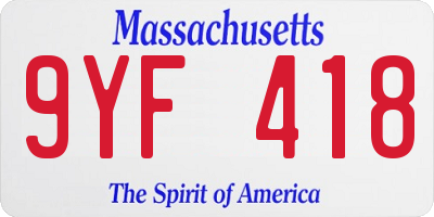 MA license plate 9YF418