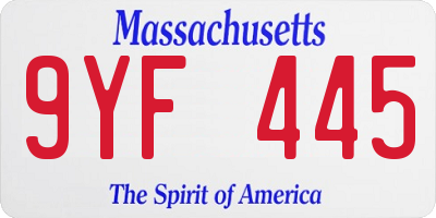 MA license plate 9YF445