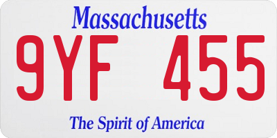 MA license plate 9YF455