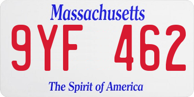 MA license plate 9YF462