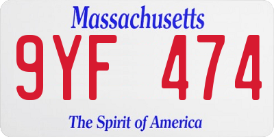 MA license plate 9YF474