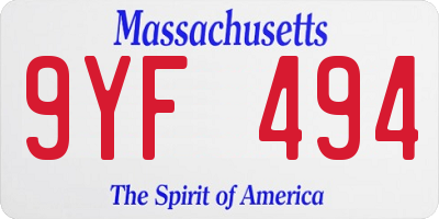 MA license plate 9YF494