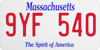 MA license plate 9YF540