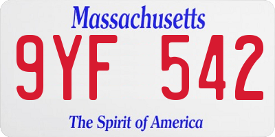 MA license plate 9YF542