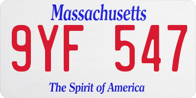 MA license plate 9YF547