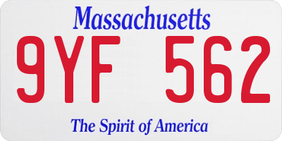MA license plate 9YF562
